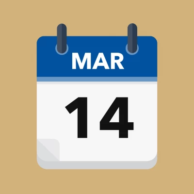 Calendar icon showing 14th March